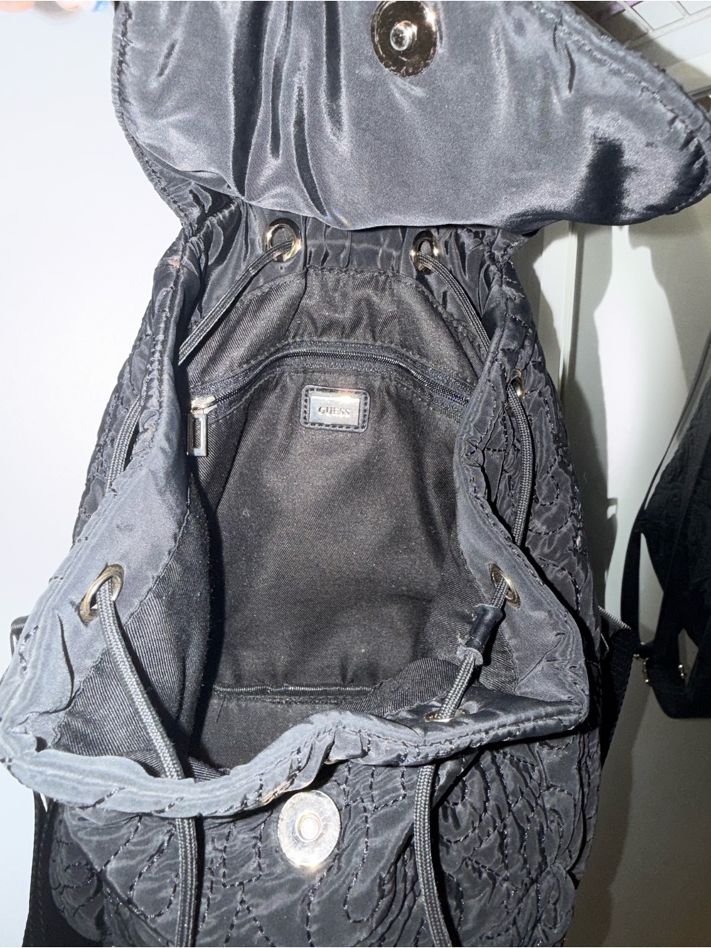 GUESS Black Quilted Drawstring Backpack - Picture 6 of 6